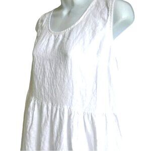 Eileen Fisher White Organic Handkerchief Linen Tiered Dress Scoop Neck Sz L NWOT
